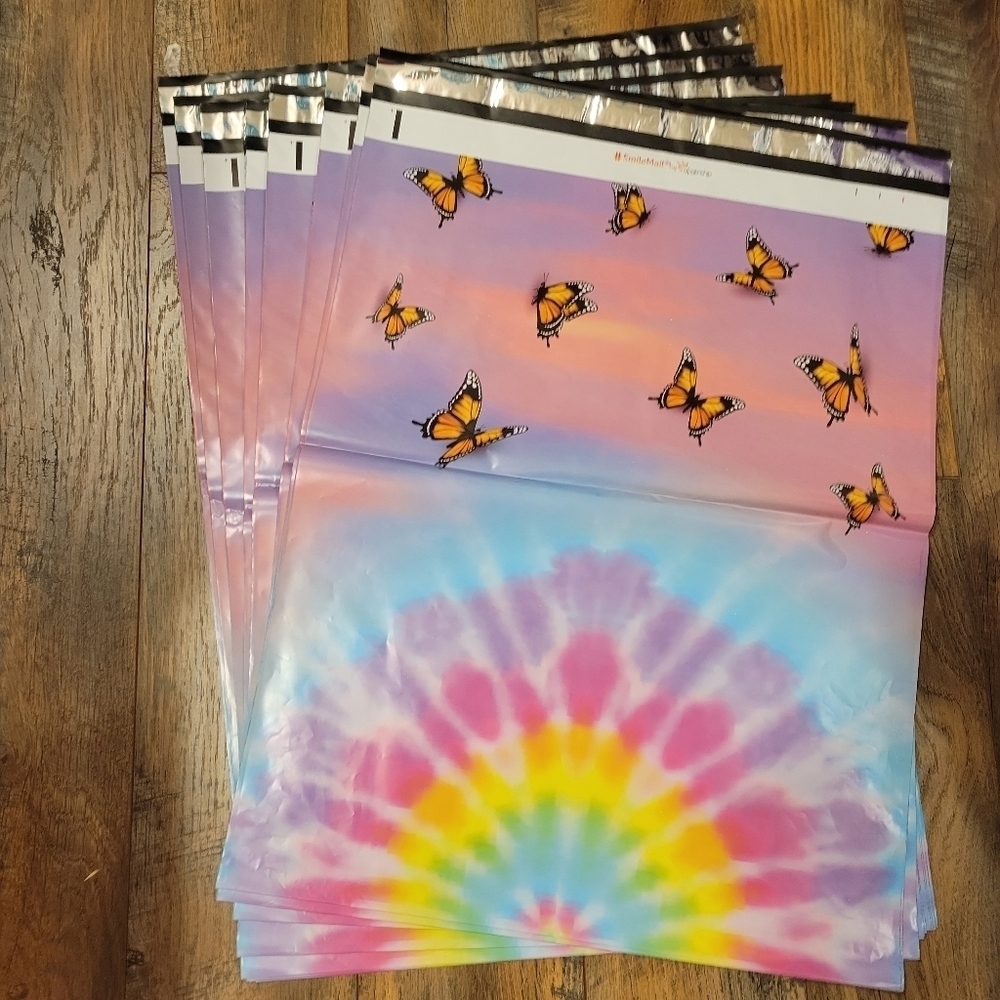 30 PK 19X24 TIE DYE RAINBOWS FROM HEAVEN WITH BUTTERFLIES POLYMAILER - Picture 4 of 4